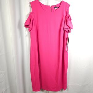 NWT Tommy Hilfiger Womens 20w Pink Cold Shoulder Sheath Summer Sleeve Dress